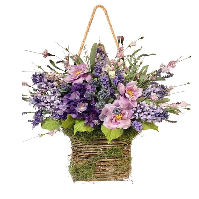 1PC Spring Flower Basket Wall Hanging Household Imitation Artificial Flowers For Living Room Decor Pink