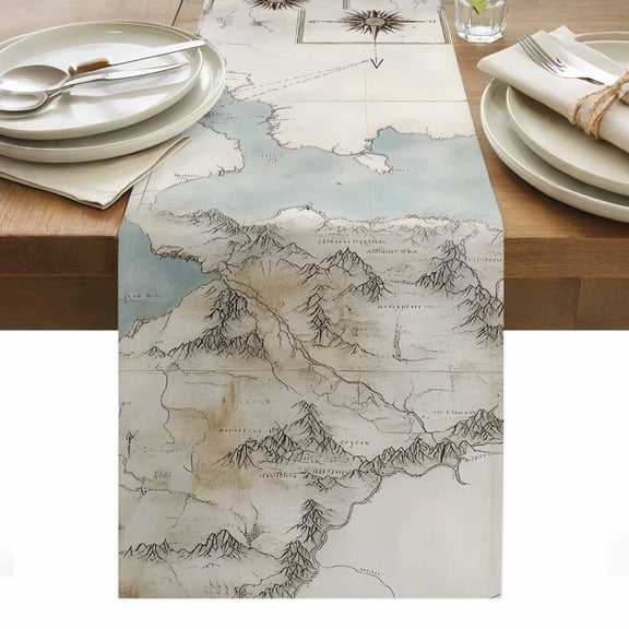 Table Runner Dresser Scarves 90 Inch Long,Middle Earth Map on Retro Linen Dining Table Runners