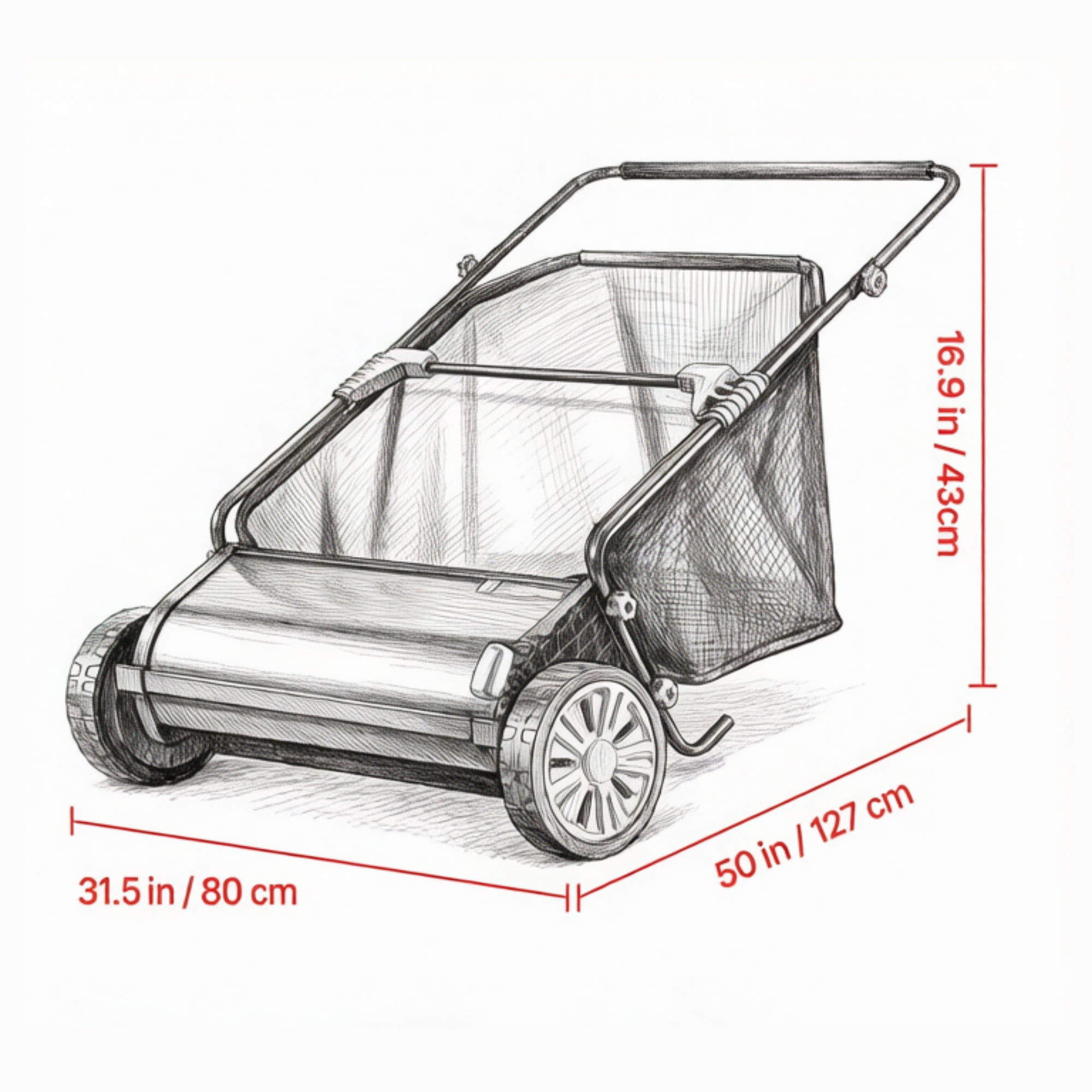 26" Push Lawn Sweeper, 7 cu. ft. Leaf & Grass Collector with Adjustable Brush Height & Rubber Wheels