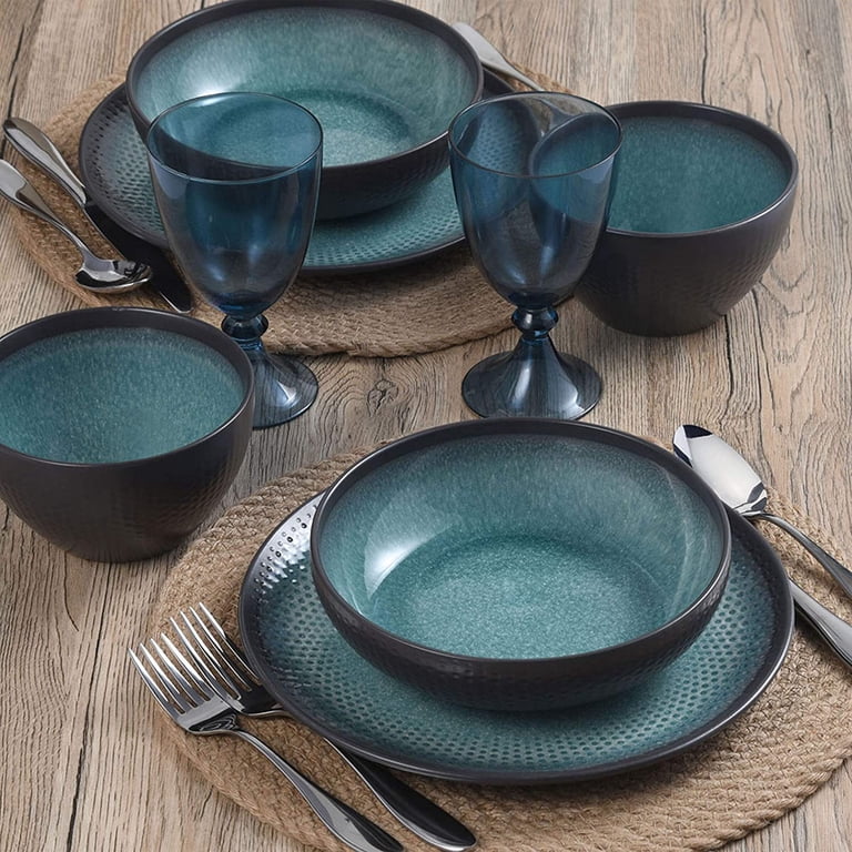Pfaltzgraff Maddox Teal Stoneware 12-Piece Dinnerware Set
