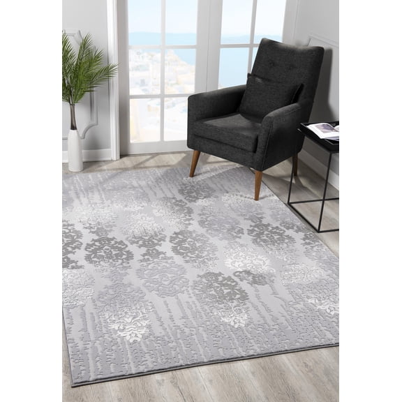 Rug Branch Modern Scandinavian Floral Grey Beige Indoor Runner Rug - 2x20