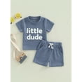 thumbnail image 3 of Yunliwuli Toddler Boys Summer Outfit Sets Short Sleeve Letter Print Tops + Solid Color Drawstring Shorts, 3 of 9
