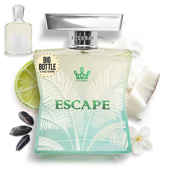 Eternal Fragrance ESCAPE, Fresh Coconut, Tropical Citrus Eau de Parfum, Inspired by Virgin Island Water, Unisex Perfume, Cologne 3.4 oz (100ml) Spray