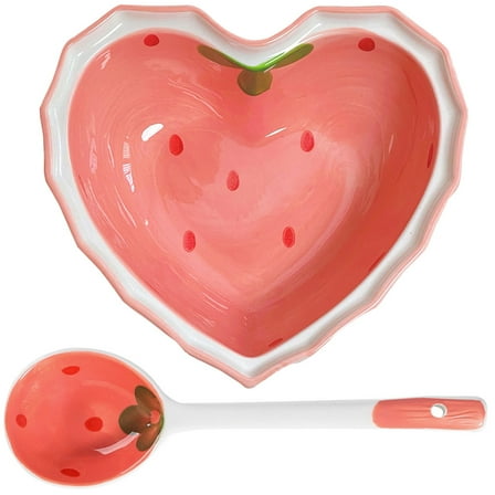 Topbathy Heart-Shaped Ceramic Bowl and Spoon, Multi-Color, Adorable and Safe for Small Items 1Set