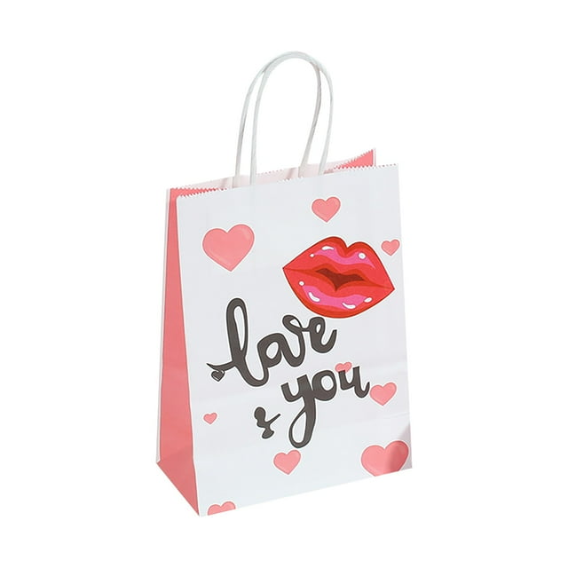 Party Decor Cute Printed Kraft Paper Bag Simple Cartoon Gift Handbag Holiday Valentine's Day Gift Bag