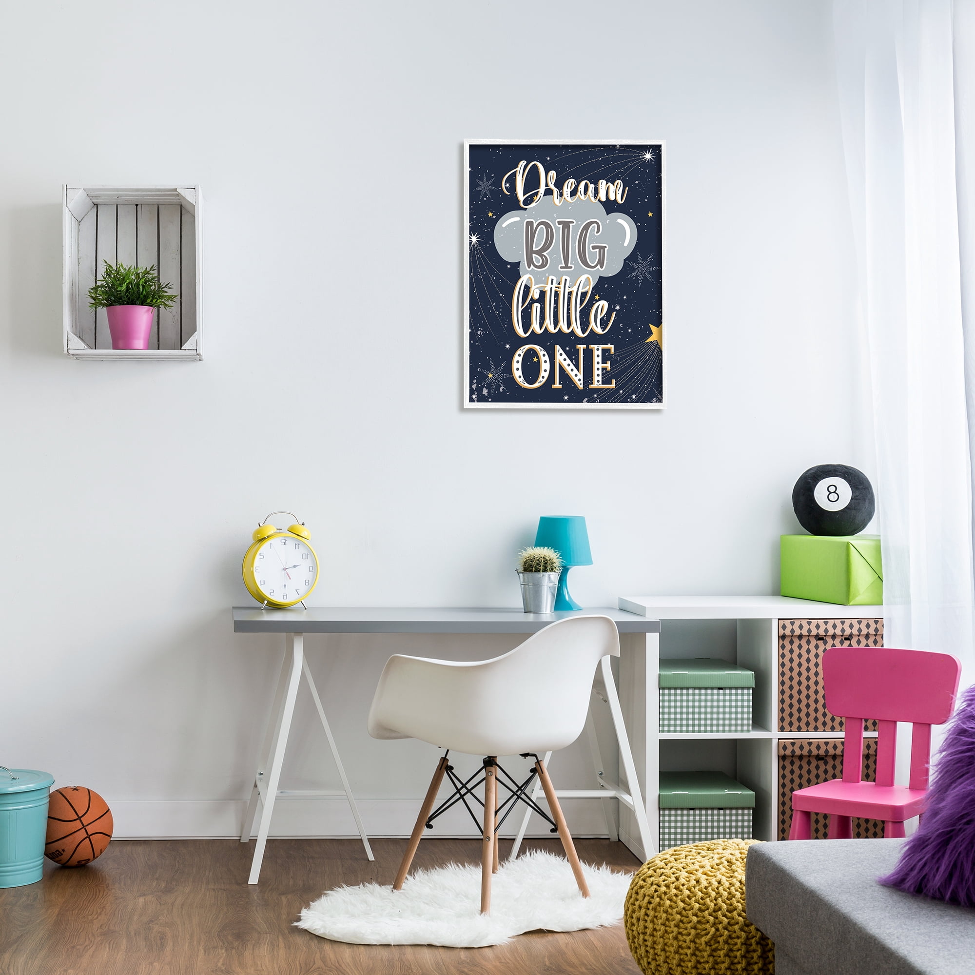 Stupell Industries Dream Big Little One Outer Space Shooting Stars Graphic Art White Framed Art Print Wall Art, 24x30, by Andrea Jasid Grassi