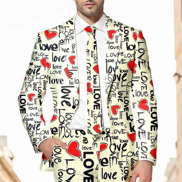CELIEAN Mens Valentine s Day Jacket Suit Full Print Casual Style Love Rose Festival Sex Dating Jacket Suit Walmart