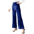 thumbnail image 2 of Women'S Velvet Elastic Waist Flare Leg Palazzo Long Pants Trousers Bell Bottom Casual Streetwear Trousers Blue XL, 2 of 9