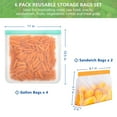 thumbnail image 2 of Reusable Food Storage Bags - 6 Pack BPA FREE Flat Freezer Bags(4 Reusable Gallon Bags + 2 Leakproof Reusable Sandwich Bags ) Resealable Lunch Bag for Meat Fruit Veggies, 2 of 6