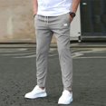 thumbnail image 3 of Men's Casual Slim-Fit Solid Color Nine-Point Pants with Pockets, Ankle-Length Trousers for Business Casual and Daily Outfits,Light Gray,XL, 3 of 8