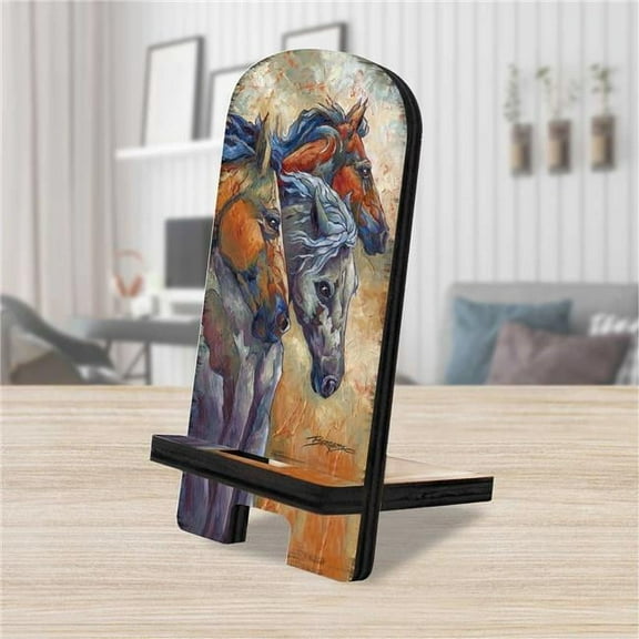 Designocracy 892097-JB 6 x 3 x 3 in. Let Them Run Horse Heads Cell Phone Stand with Wood Mobile Holder Organizer