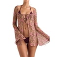 thumbnail image 2 of VISgogo Camisa de playa con amarre para mujer, estampado floral/manga acampanada de color sólido con cuello cuadrado VISgogo moda, 2 of 5