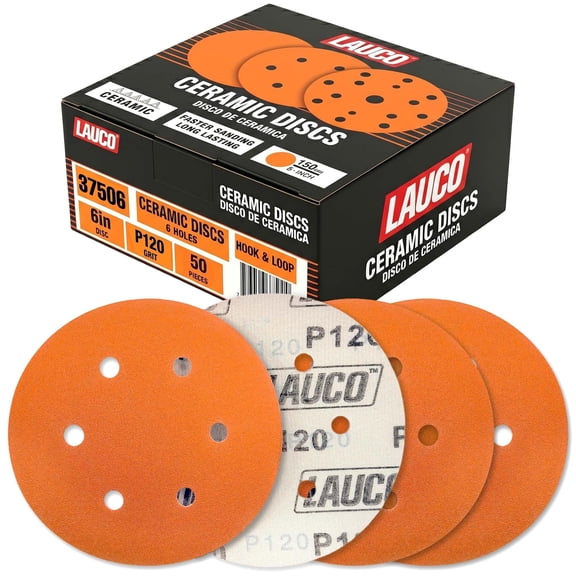 50 PCS 6 Inch 6 Hole Ceramic Sanding Discs P120 Grit, Hook and Loop Orbital Sandpaper, Heavy Duty Sandpaper for Wood, Metal, Automotive, Paint Removal