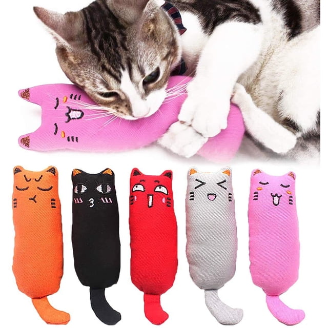 Paquete de 5 piezas de juguetes para gatos con hierba gatera resistentes a las mordeduras, juguetes para masticar con dentición de gato con ratón de dibujos animados que contienen hierba gat