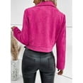 thumbnail image 6 of Women'S Cropped Zipper Long Sleeve Suede Faux Leather Blazer Jacket Autumn Fashion Outerwear Rose Red L, 6 of 7