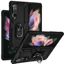for Samsung Galaxy Z Fold 3 5G Phone Case Ring Magnet Mount Ready Slip Guard Grids Pattern Kickstand Hybrid Slim Shock Bumper Cover