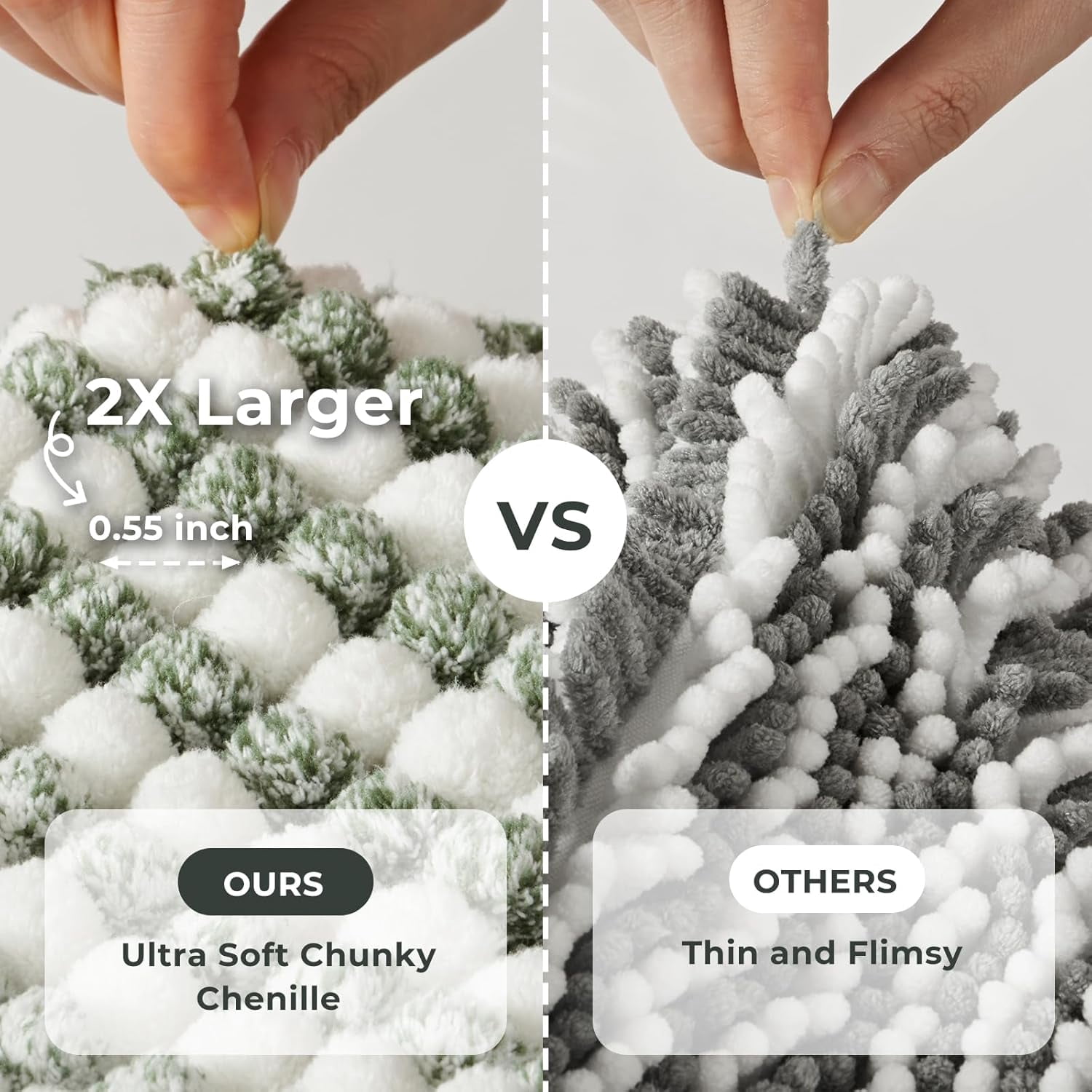 FRESHMINT Chunky Ombre Chenille Bathroom Rug 24''x36'', Large Water Absorbent Soft Bath Rugs for Bathroom Floor, Thick Non Slip Bath Mat Washable Quick Dry Shower Mats, Sage Green and White