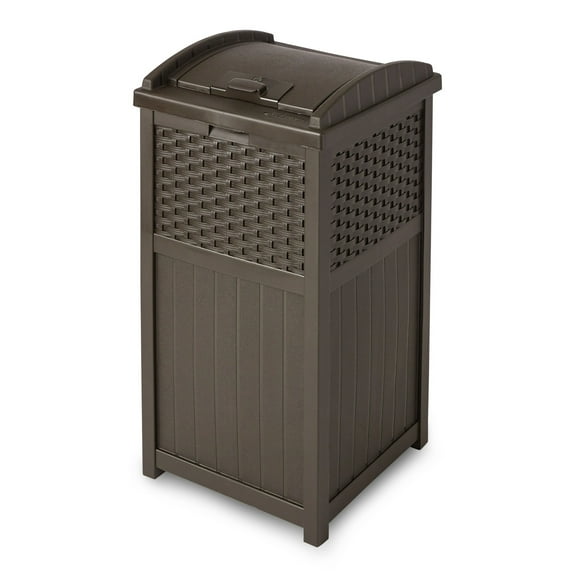 33 Gallon Commercial Outdoor Trashcan Hideaway with Lid for 30 to 33 Gallon Trash Bags for Garage, Backyard, or Garden, Brown