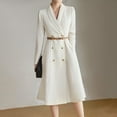 thumbnail image 5 of Women's Waisted Temperament Double Breasted Suit Dress Long Sleeve Lapel Pockets Dresses With Belt, 5 of 7