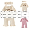 thumbnail image 3 of mgoYE Infant Baby Girl Fall Outfit Romper Letter Embroidery Ruffle Trim Long Sleeve Jumpsuits Newborn Waffle Clothes Bodysuits Cute Clothing, 3 of 5
