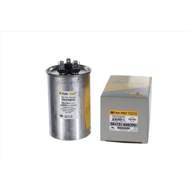 TITAN PRO Professional Grade Motor Run Capacitor, 50+7.5 MFD