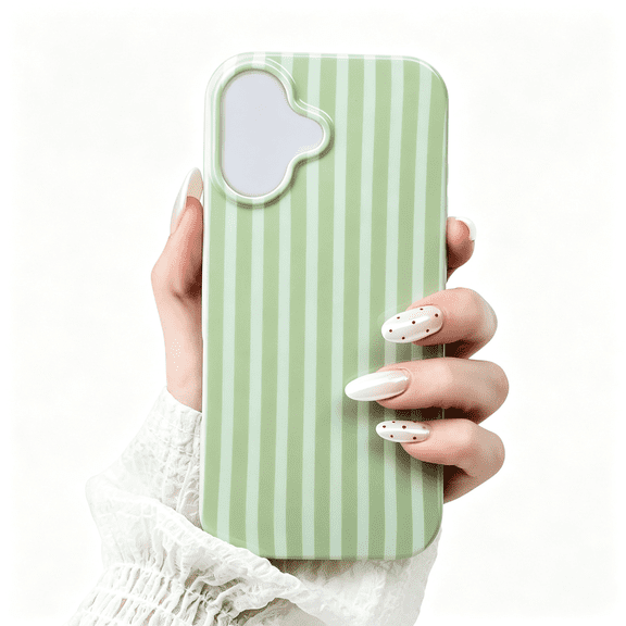 GJX Compatible with Iphone 17 Case,Cute Aesthetic Striped Pattern Cover for Women Girls,Soft Tpu Shockproof Protective Stylish Kawaii Case for Iphone 17 6.3",Green