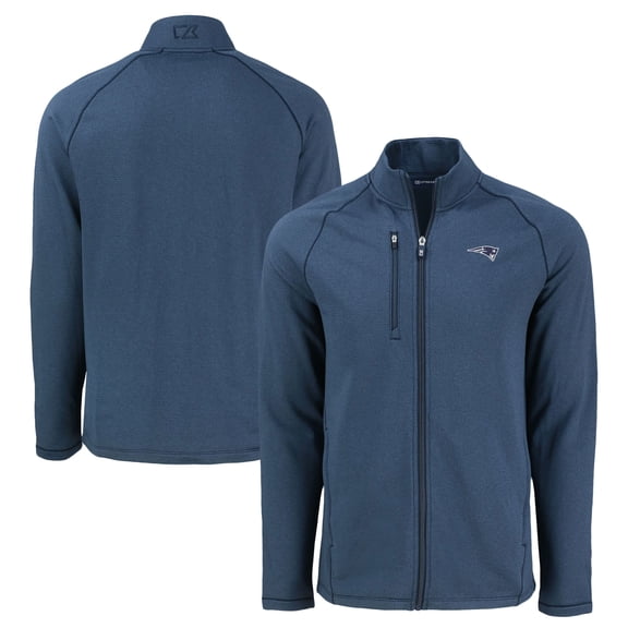 Men's Cutter & Buck Heather Navy New England Patriots Peshastin Eco Fleece Recycled Raglan Tri-Blend Full-Zip Jacket