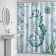 thumbnail image 6 of Teal Seahorse Bathroom Shower Curtain, Summer Shell Coral Watercolor Nautical Waterproof Washable Soft Bath Curtain for Bathtub Decor with 12 Hooks&Grommet, 66x72 Inch, 6 of 9