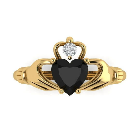 1.06 ctw Claddagh Anniversary Ring for Women | Heart Cut Natural Onyx | Hyperallergenic Solid 18K Yellow Gold