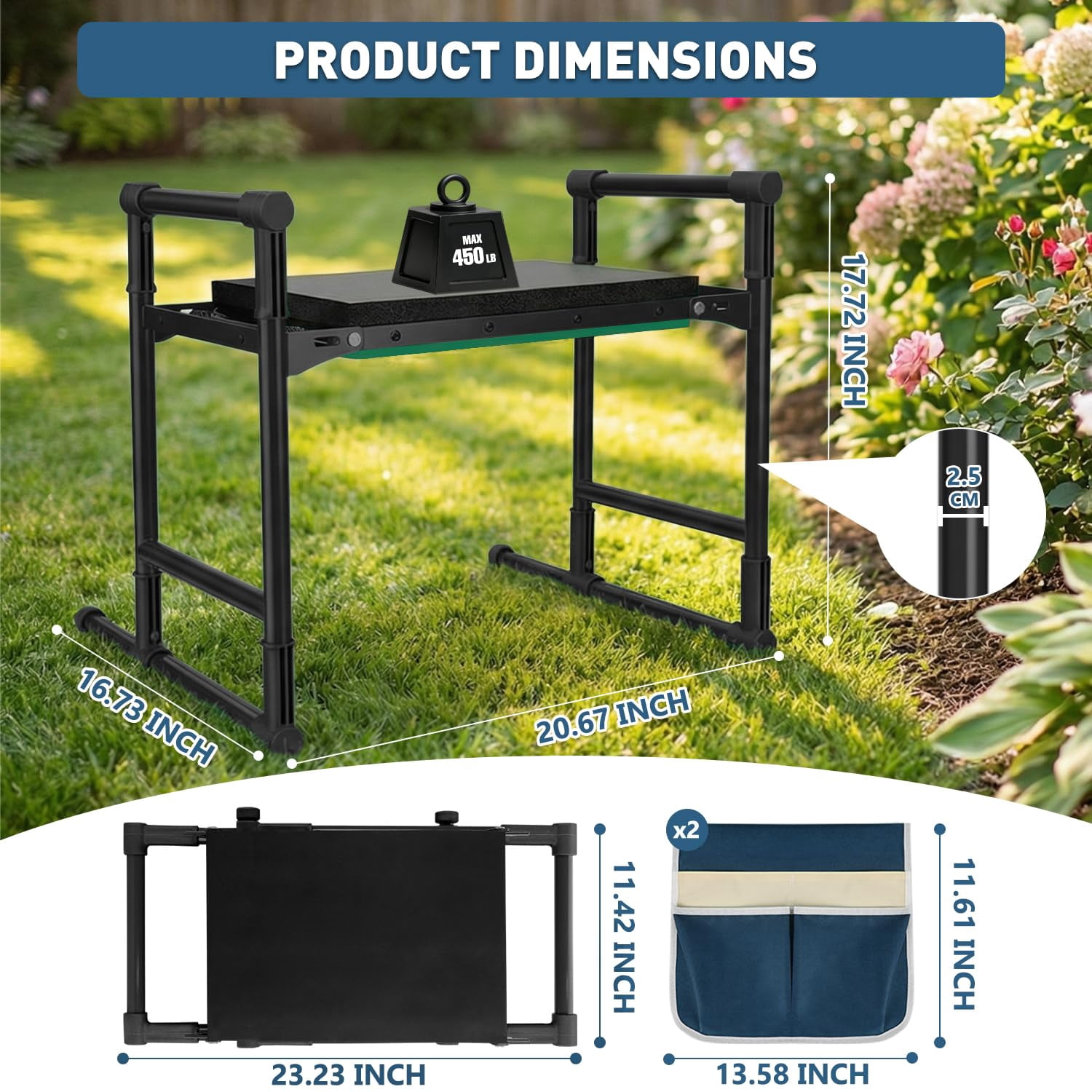 Garden Kneeler and Seat for Seniors – Heavy Duty Anti-Tip Gardening Stool with Widened Thick Soft Kneeling Pad, Foldable Garden Bench with Sturdy Handles, Gardening Gifts for Women Men Mom (Green)
