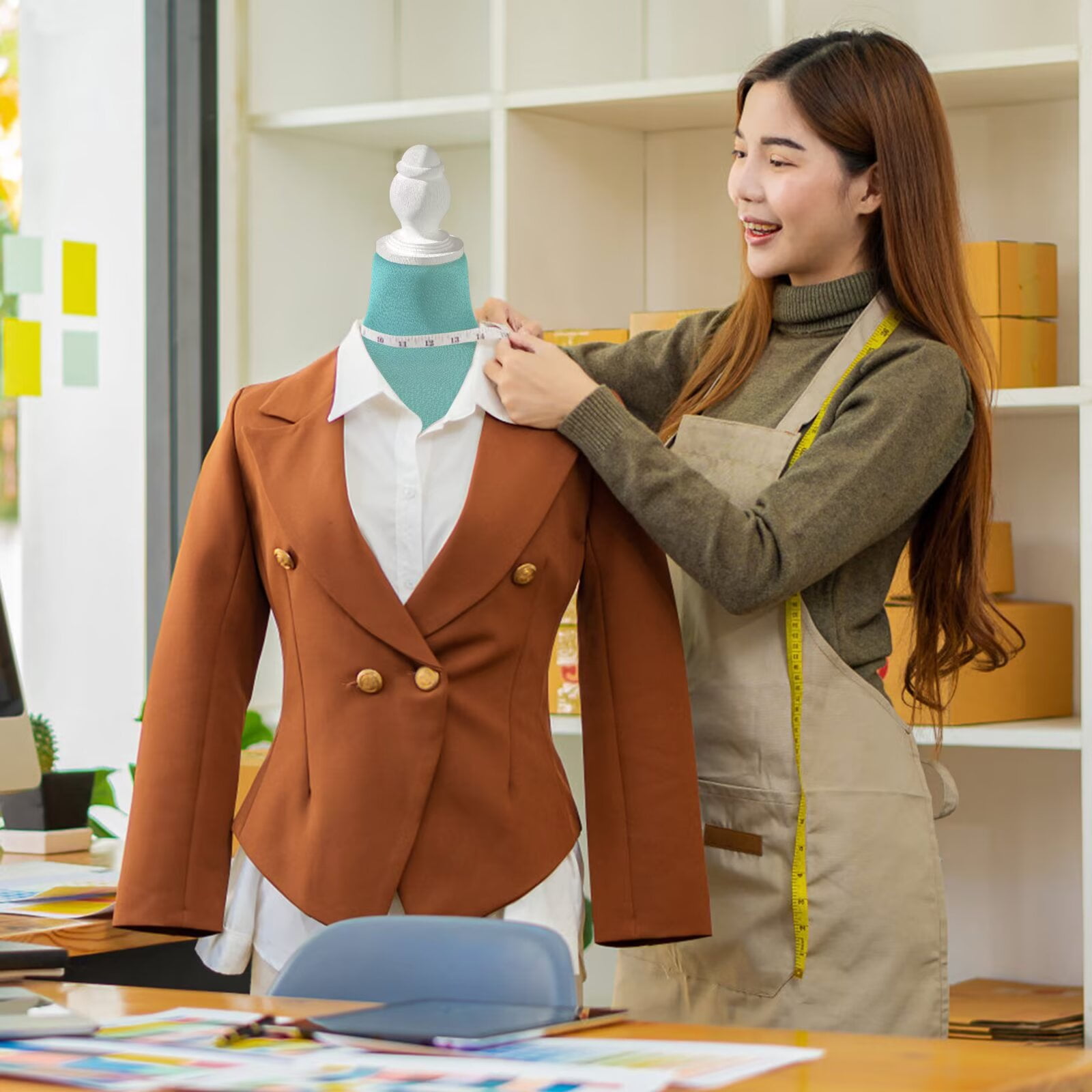 YRLLENSDAN 49.6-63.4 Inch Height Adjustable Sewing Mannequin Body for Clothing Dress Jewelry Display, Half Female Dress Forms with Wooden Tripod Stand for Sewing, Green