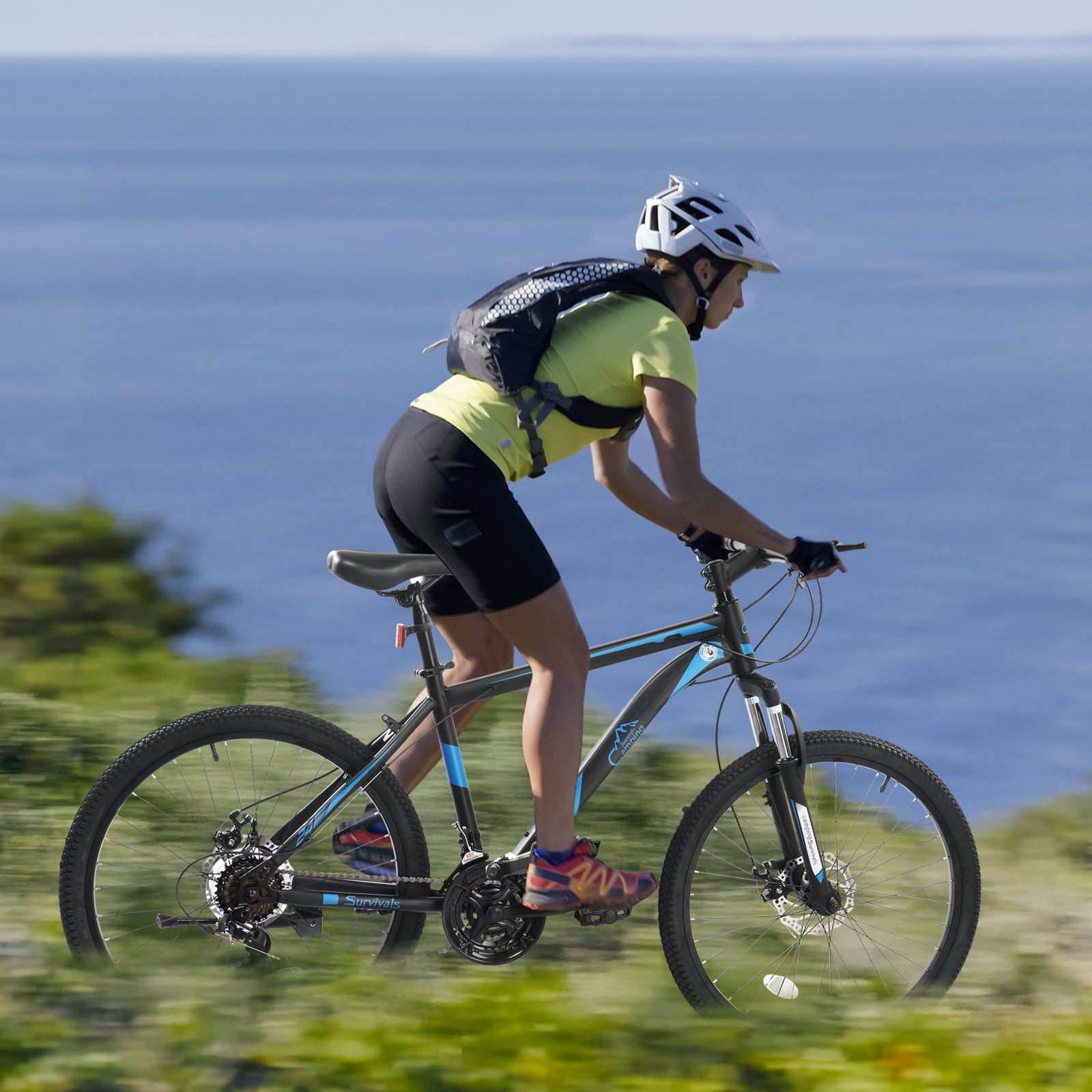 UBesGoo 24in Mountain Bike 21 Speed for Adult with Disc Brakes & Suspension, Black