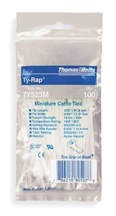 R 50 Piece Package TY-RAP Natural Nylon Cable Zip Tie 0.27" W TY5275M 18" L 