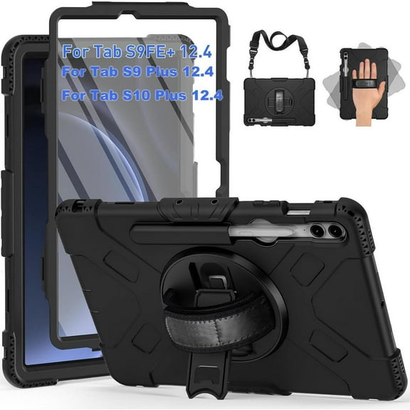 Case for Samsung Galaxy Tab S10 Plus 2024 / S9 Plus / S9 FE Plus 12.4 inch 2023 Shockproof Cover with Screen Protector/Hand Strap/Shoulder Strap/Pen Holder