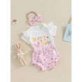thumbnail image 3 of CIYCuIT Baby Girls Summer 3Pcs Outfits Short Sleeve Letter Print Romper + Bunny Print Shorts + Hairband 3M 6M 12M 18M Infant Toddler Cute Short Pants Sets, 3 of 8