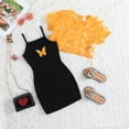 thumbnail image 2 of XDZJLR Tenues pour Fillettes Ensemble 2 Pcs Manches Courtes en Maille Transparente Papillon Crop Top Imprimé Dessin Animé Robe Camisole Tenue de Rue Douce 4-5 Ans, 2 of 4