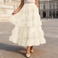 thumbnail image 2 of Arlun Lace Layered Skirt for High Waist Flared A Line Loose Fit Elegant Party Casual Wear Lightweight Cozy Mesh Ruffles Tiered Flowy Maxi Tutu Skirts Beige One Size, 2 of 4
