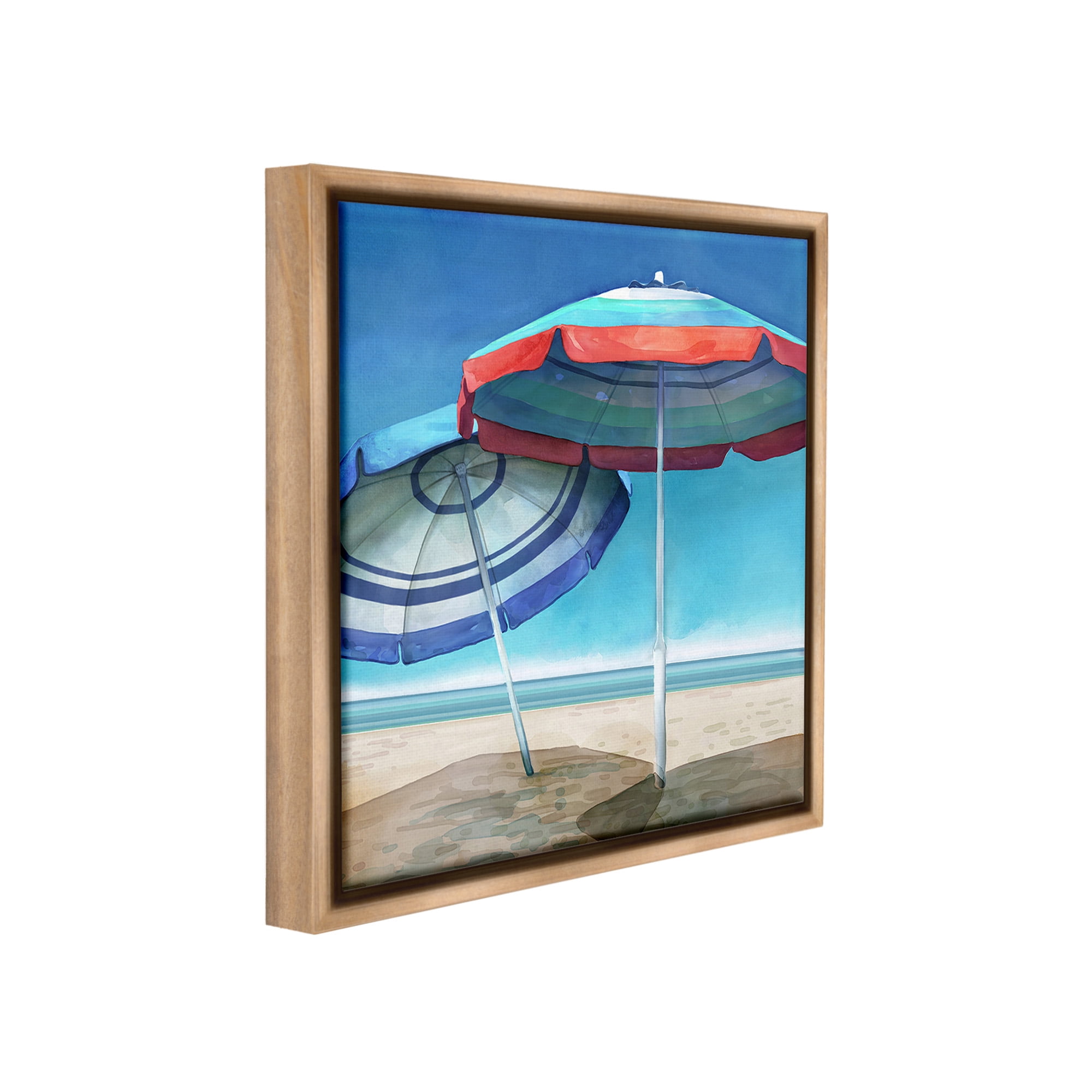 Stupell Industries Beach Umbrella Shadows Landscape Painting Brown Floater Framed Canvas Art Print Wall Art, 25 x 25