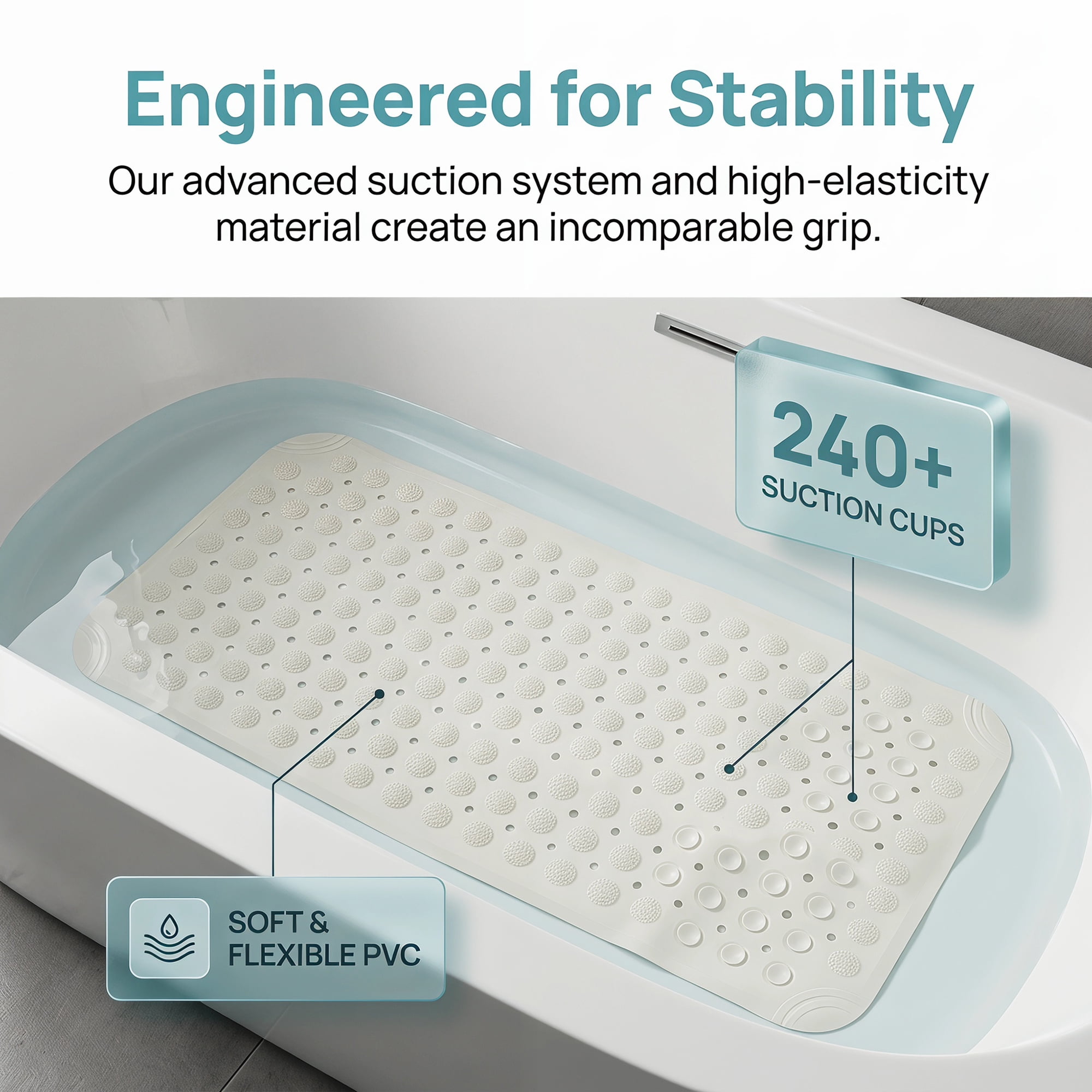 Unique Bargains Non Slip Quick Dry Machine Washable Bath Tub Mat White 32" x 16"