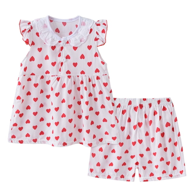 Mefallenssiah Ensemble de Pyjama en Coton pour Tout-Petits Filles Bébés Manches Courtes T-Shirt Imprimé Shorts