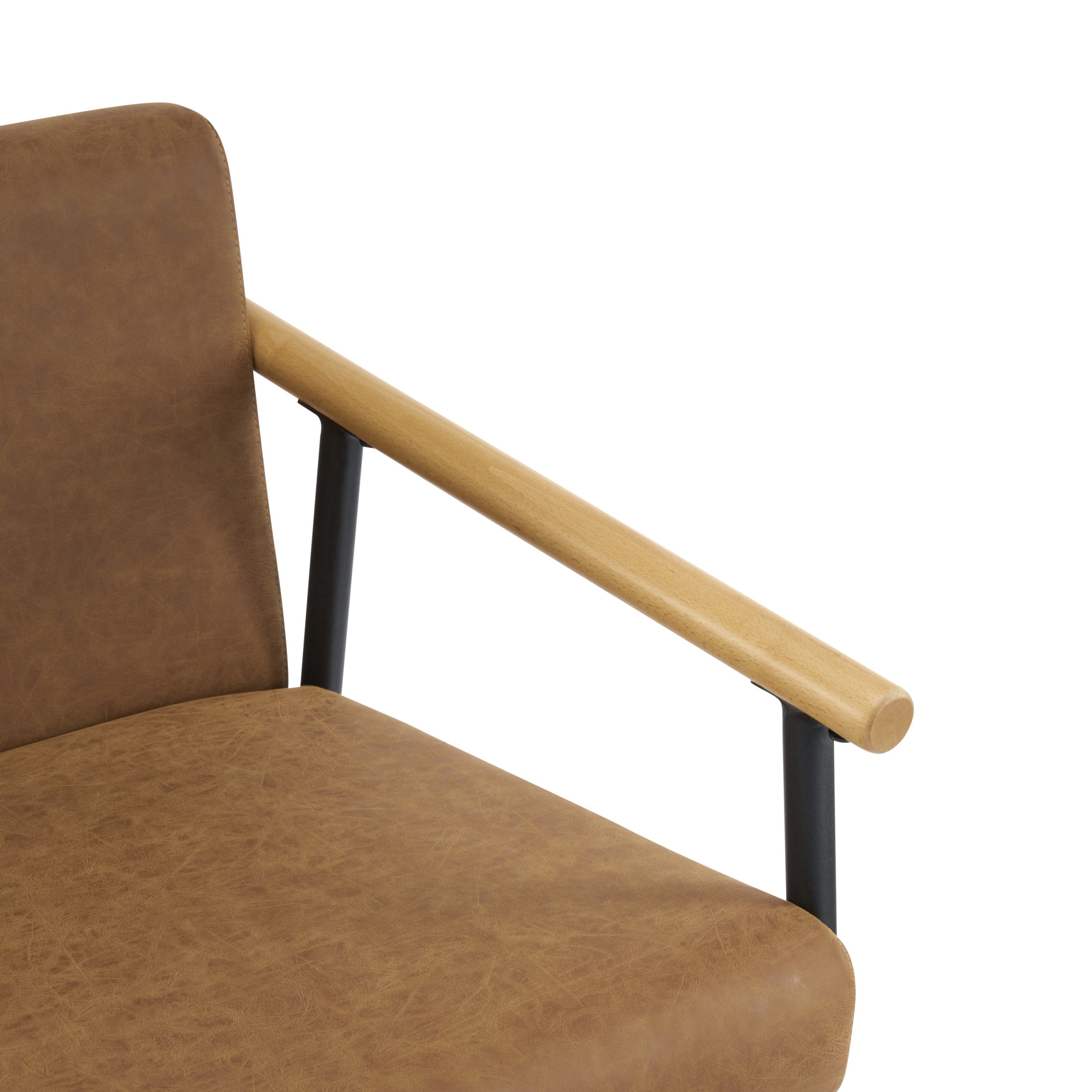Christopher Knight Home Mid-Century Modern 26" Counter Height Stools, Metal Frame, Wood Armrests, Brown Cushion, Set of 2