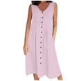 thumbnail image 4 of UVEASISHA Button Down Shirt Dresses for Women V Neck Empire Waist Midi Dress Sleeveless Pleated Flowy Sundress Elegant Summer Vacation Dresses with Pockets Pink S, 4 of 7
