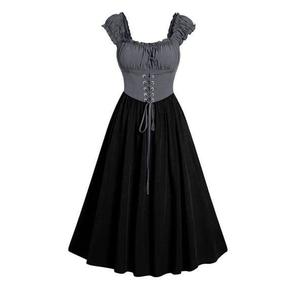 GDREDA Elegant Corset Dress for Women Sleeveless Midi Summer Gown with Pockets Grey,M