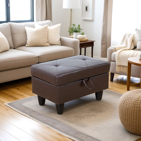 Faux Leather Storage Ottoman for Living Room