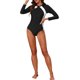 thumbnail image 2 of INSPIRE CHIC Conjunto de Monokini Deportivo de Manga Larga para Mujeres, Traje de Baño de Una Pieza con Cuello Redondo y Cremallera, Negro-Blanco, Grande, 2 of 5