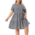 thumbnail image 5 of Agnes Orinda Women's Plus Size Easter Gingham Dresses 1950s Vintage Tiered Crew Neck Short Sleeve Summer Casual Midi Plaid Dress 1X Black, 5 of 7