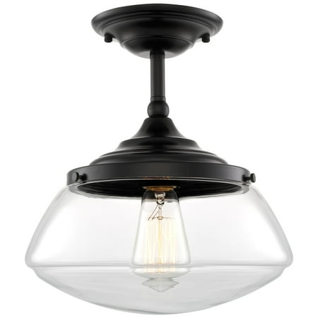 

Kira Home Summit 11.5 Modern Industrial Farmhouse Semi Flush Mount Ceiling Light + Schoolhouse Glass Shade Matte Black