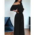thumbnail image 6 of Women's 2 Piece Lounge Sets Off Shoulder Oversized Short Sleeve Tops Casual Wide Leg Pant Set, 6 of 8