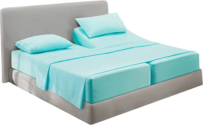 Clara Clark Premier 1800 Microfiber Collection 3-Line Bed Sheet Set, Split King Size, Light Baby Blue