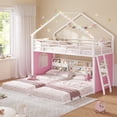 thumbnail image 4 of Triple Bunk Bed with Globe String Lights and Bookshelf for 3 Teens/Adults, Twin over Twin over Twin Metal Triple Bunk Bed Frame with Storage Bins & Safety Guardrails & Ladder, 3 Beds Bunk Beds, White, 4 of 10